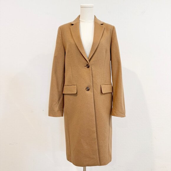 Uniqlo Wool Cashmere Mid Length Camel Trench Coat Luxury Jacket Tan Winter Small - Picture 10 of 10